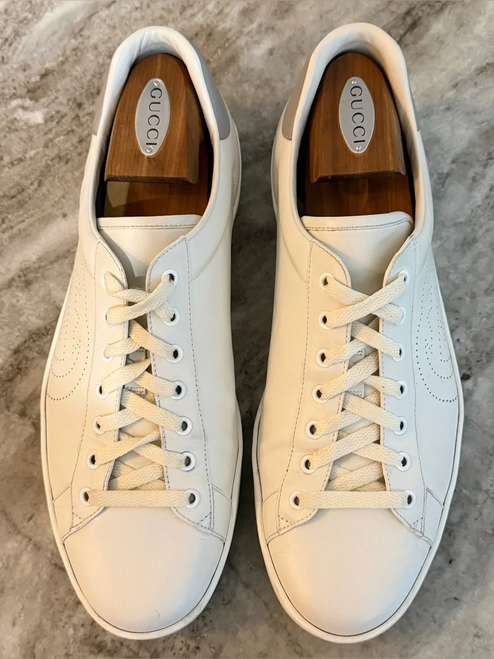 Gucci Cream/White/Grey Leather Perforated GG Ace Sneakers12 UK| 12.5 US| 46 EU - Picture 2 of 9